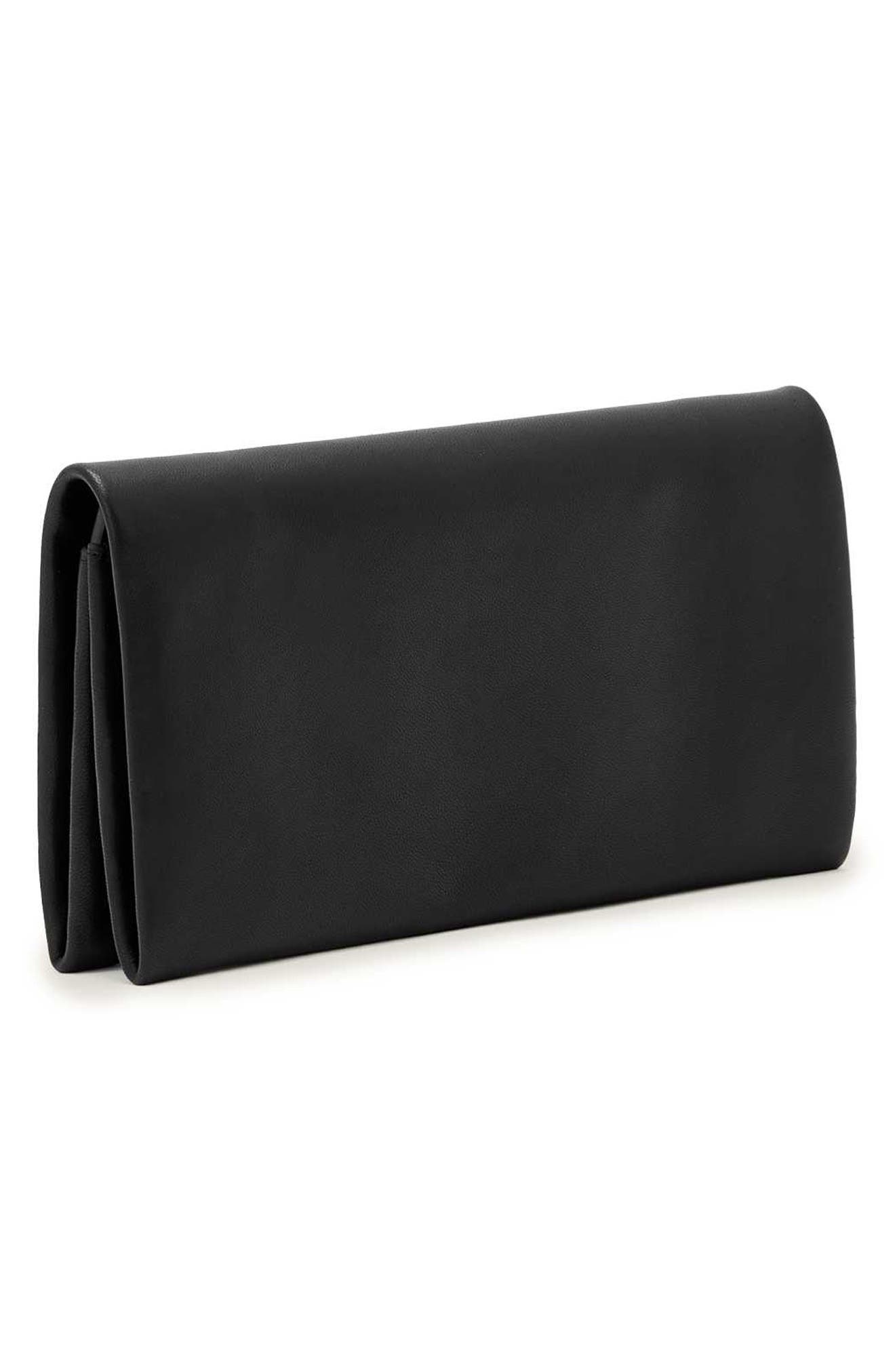 Harluna Leather Clutch, Alternate, color, BLACK/ SILVER