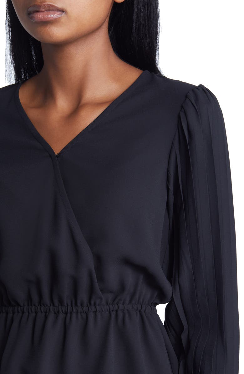 Anne Klein Pleated Sleeve Peplum Blouse, Alternate, color, Anne Black