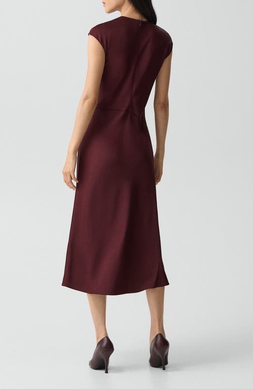 Theory Twist Bodice Satin Midi Dress In Burgundy