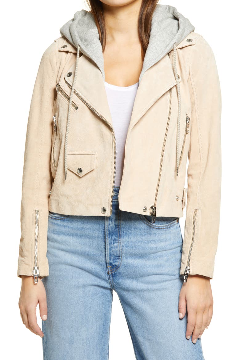 Suede Hooded Leather Moto Jacket, Main, color, SUNDAY DRIVE