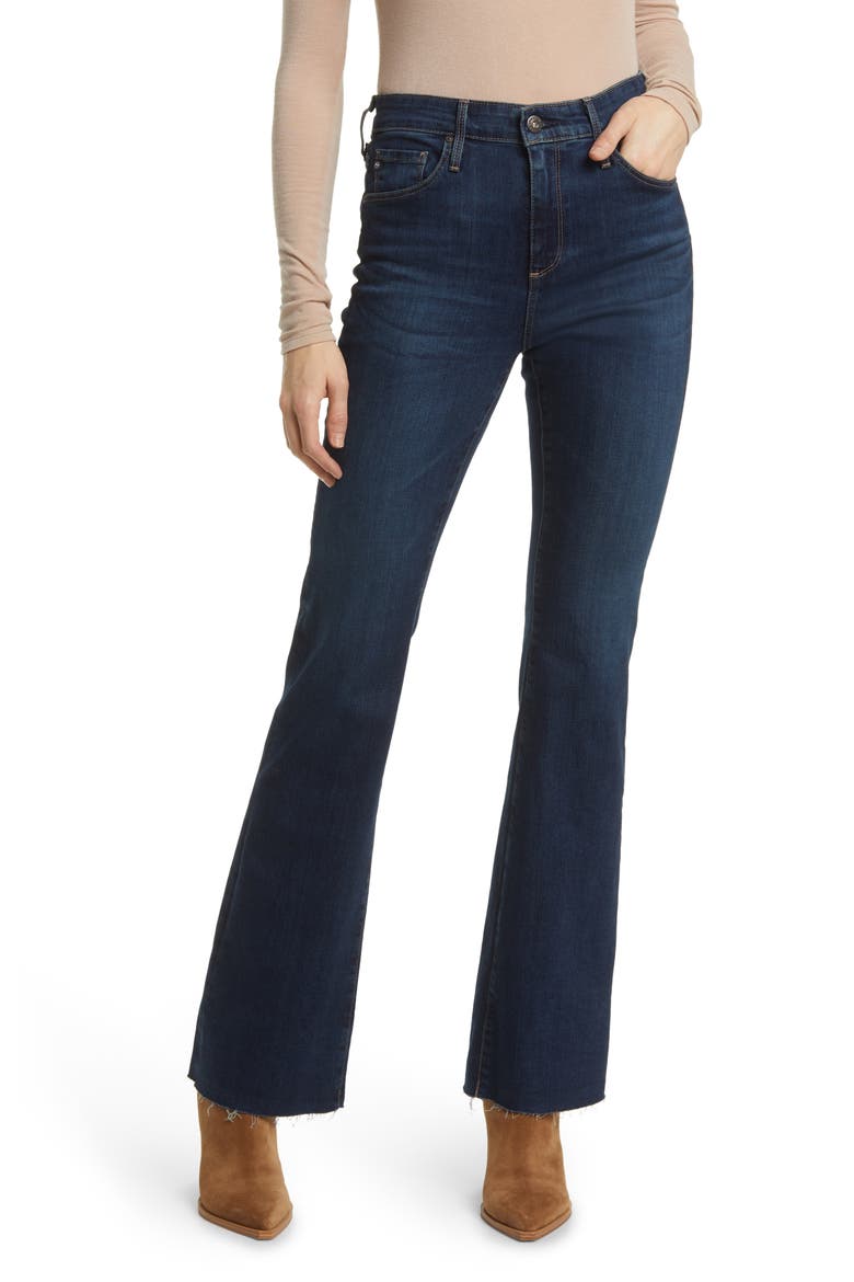 Farrah High Waist Fray Hem Bootcut Jeans, Main, color, KINDLING