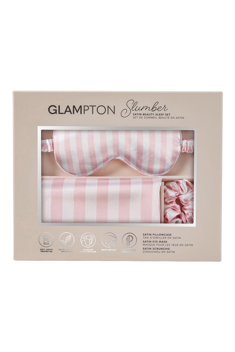 Satin Pillowcase, Scrunchi & Mask Set, Main, color, PINK STRIPE