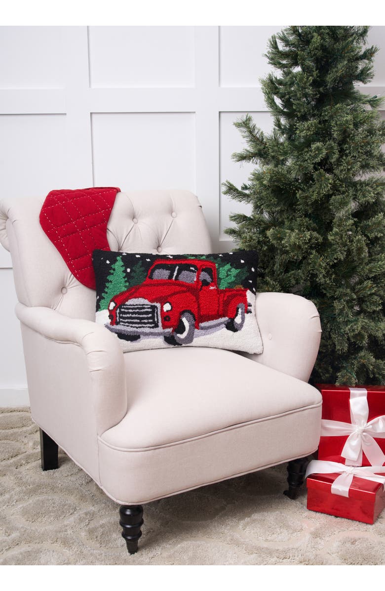 C&F Home Snowy Truck Hooked Christmas Throw Pillow, 14" x 22", Alternate, color, Black