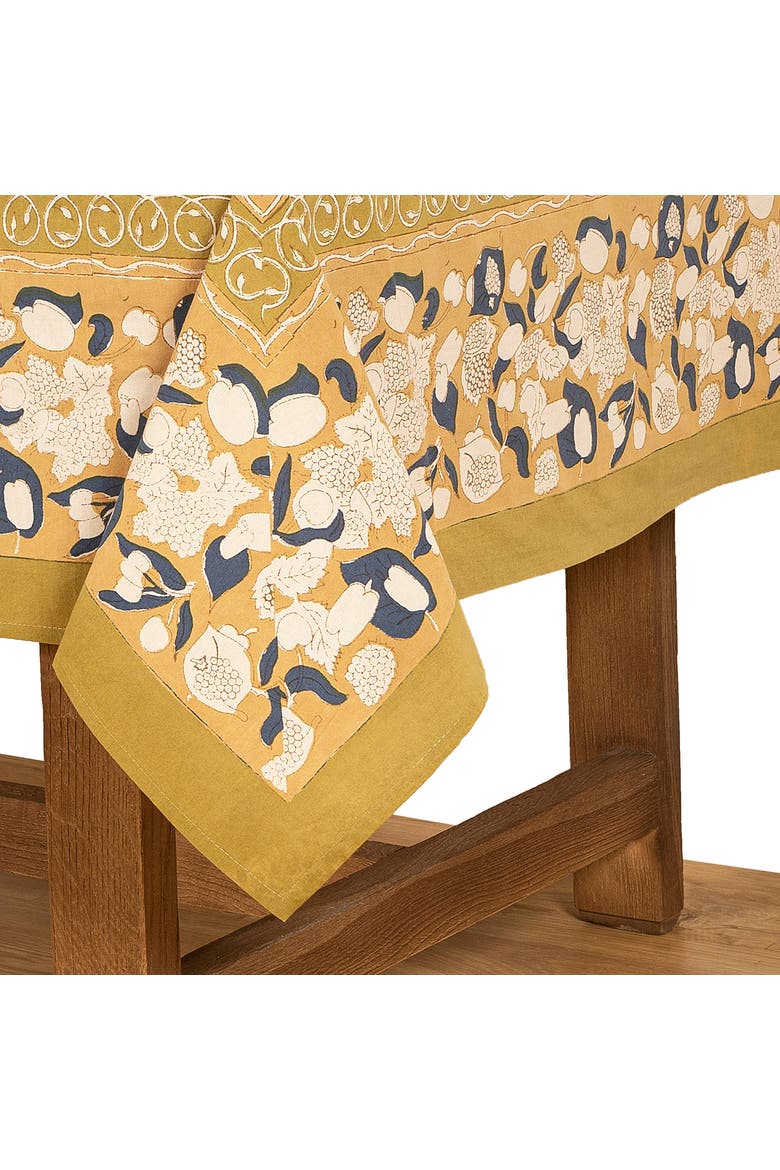 Forest Harvest Tablecloth, Alternate, color, Mustard/Blue 71" x 142"