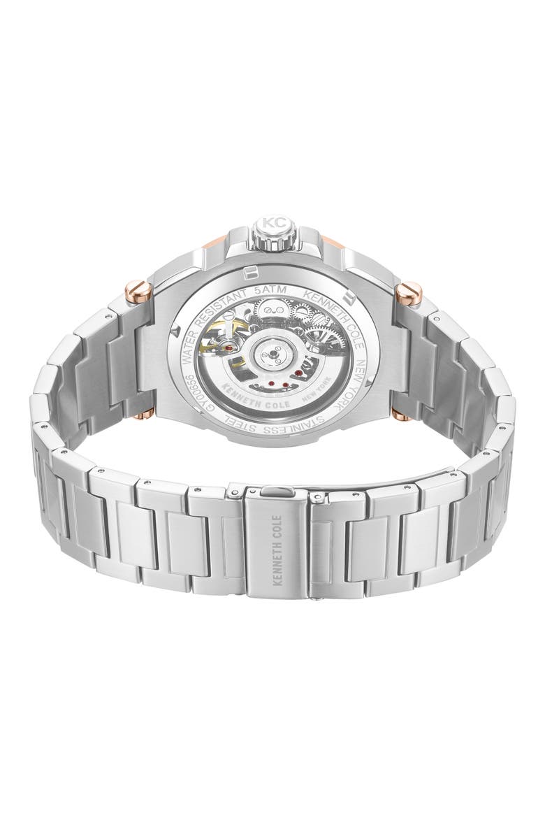 Skeleton Black Automatic Bracelet Watch, 42mm, Alternate, color, SILVER