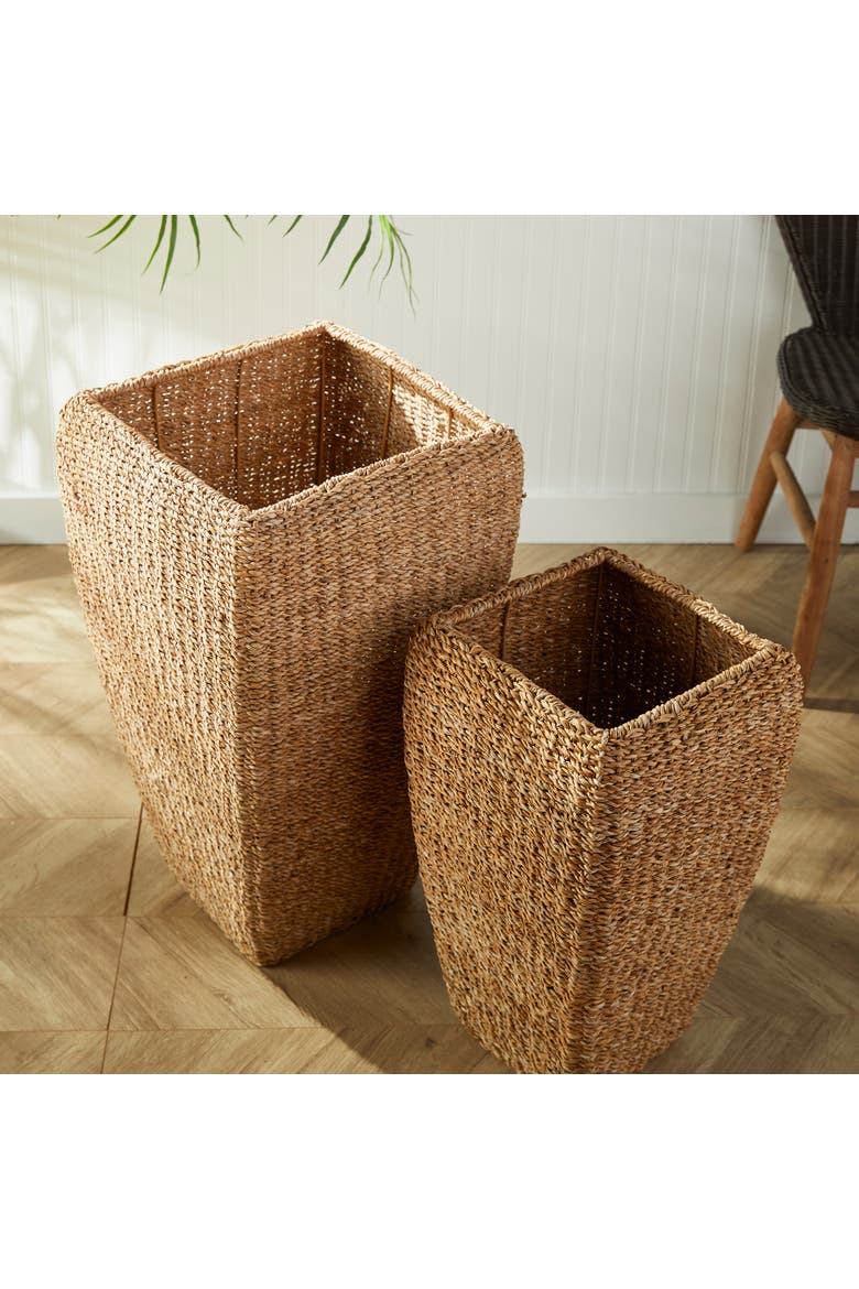 Seagrass Tall Square Planters, Set of 2, Alternate, color, Brown