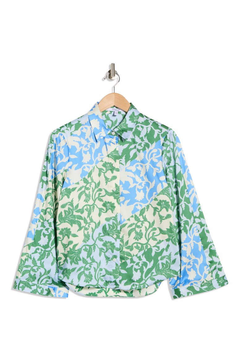 Milad Oversize Bell Sleeve Button-Up Shirt, Alternate, color, BLUE BOTANICAL