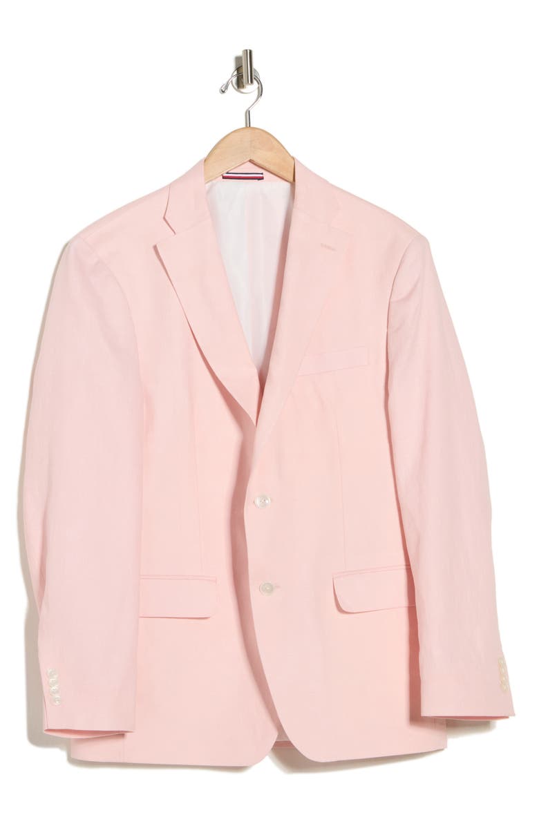 Tommy Hilfiger Two Button Notch Lapel Woven Linen Sport Coat, Alternate, color, Pink Plain