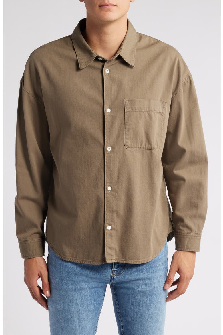 Relaxed Fit Denim Button-Up Shirt, Main, color, TAUPE