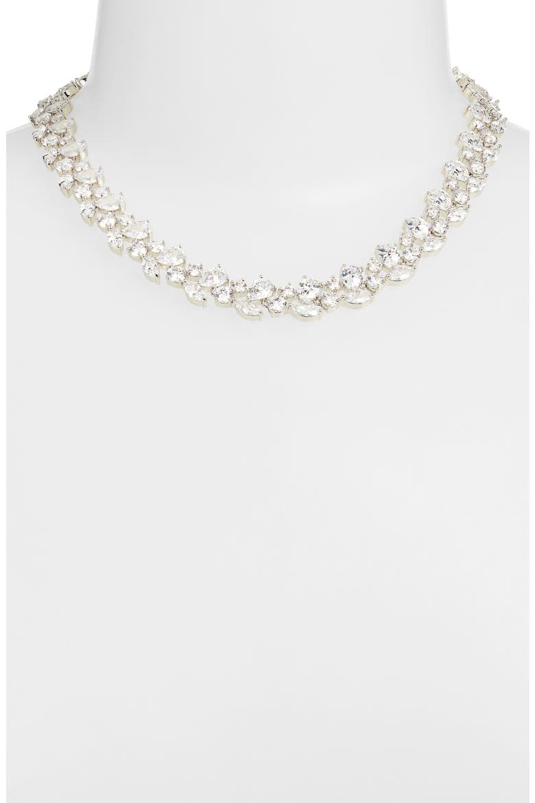 Cubic Zirconia Cluster Collar Necklace, Alternate, color, CLEAR- SILVER