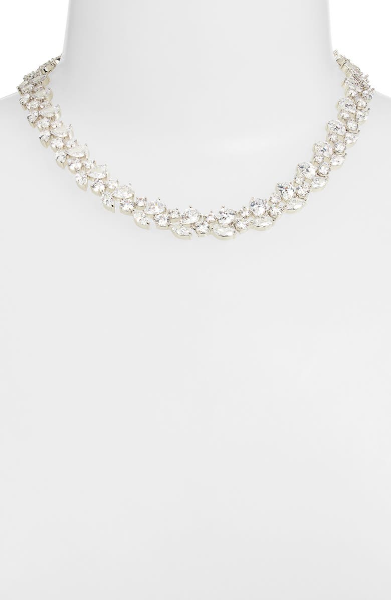 Nordstrom Cubic Zirconia Cluster Collar Necklace, Alternate, color, Clear- Silver