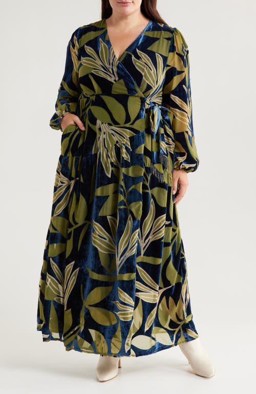 CIEBON CIEBON LILIAN LONG SLEEVE VELVET WRAP MAXI DRESS