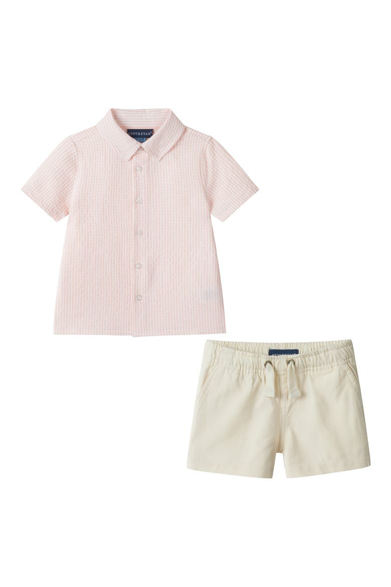 Polo & Shorts Set, Main, color, CORAL STRIPE