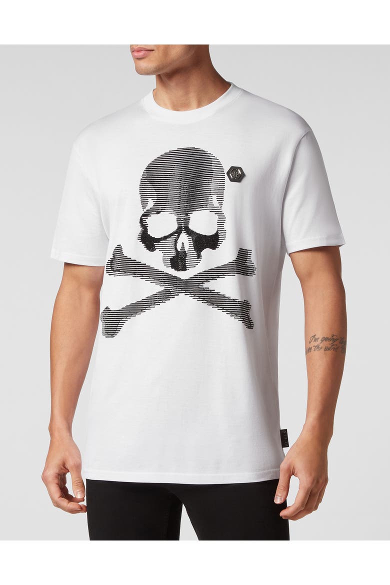 T-Shirt Round Neck Skull&Bones Men, Main, color, white
