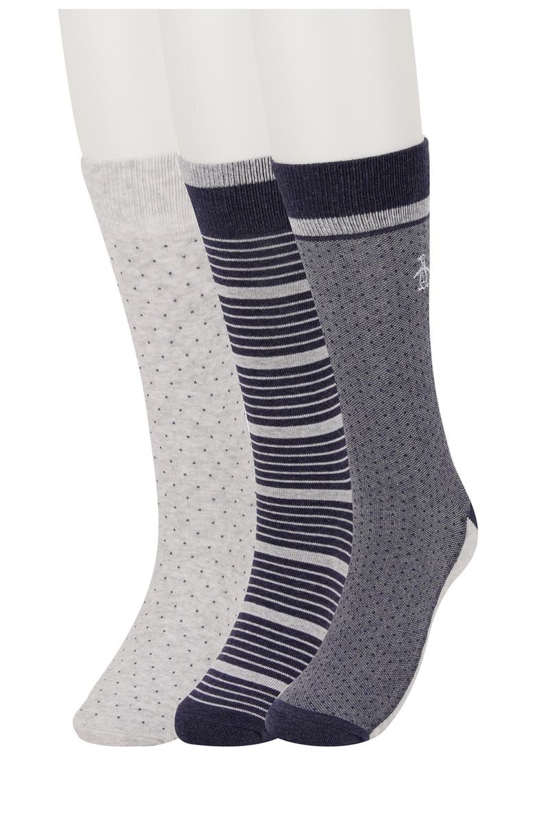 Original Penguin Gates Birdseye Crew Socks - Pack of 3, Main, color, Grey