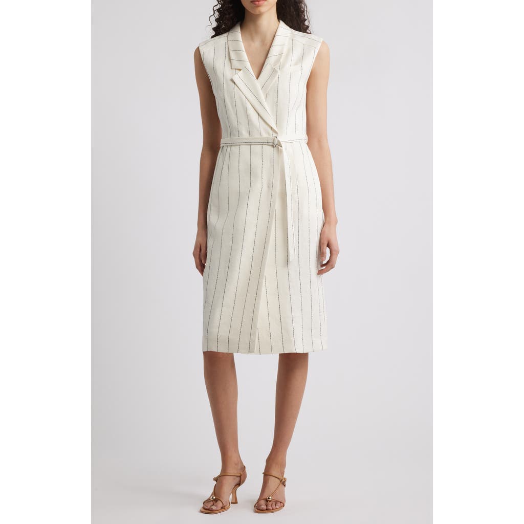 Hugo Boss Boss Drupe Pinstripe Linen Blend Dress In Neutral