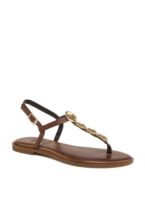 Spetses Gold Disc T Strap Sandal