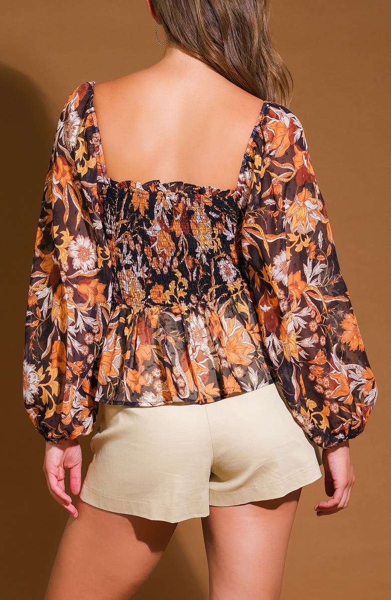 FLYING TOMATO Floral Long Sleeve Peplum Top, Alternate, color, Black