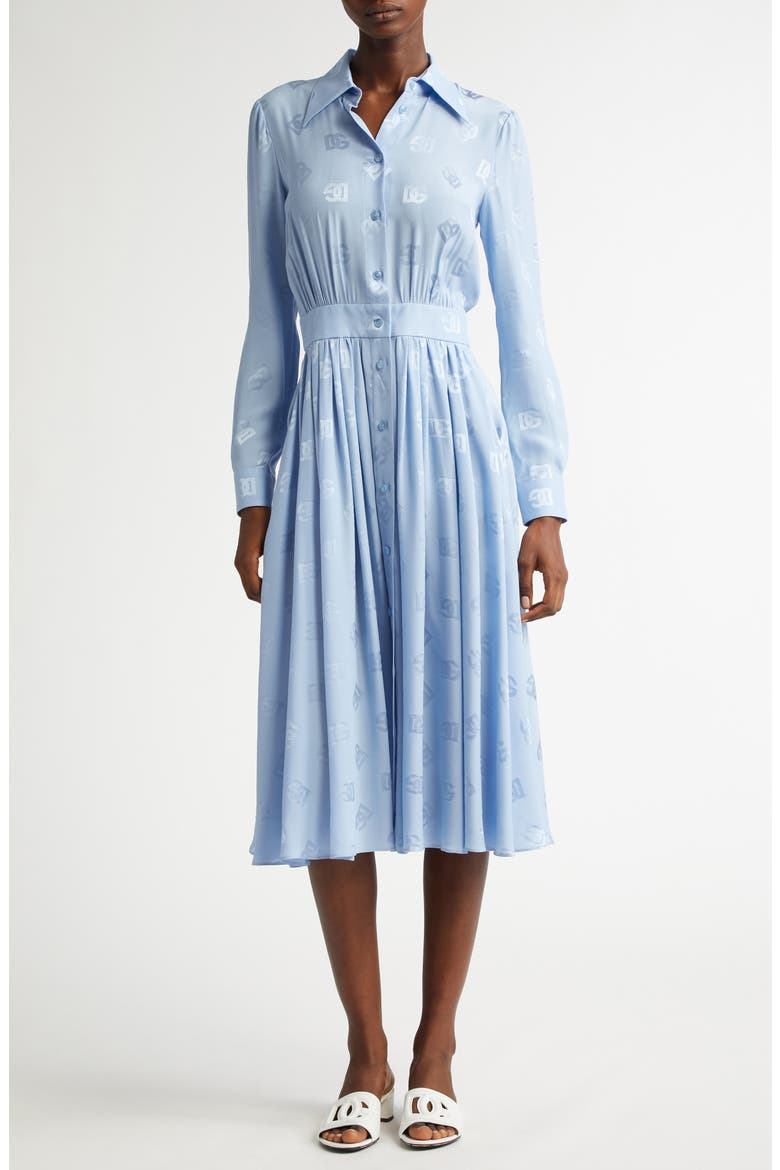 Logo Jacquard Long Sleeve Silk Shirtdress, Alternate, color, GLICINE VIOLA CHIARI