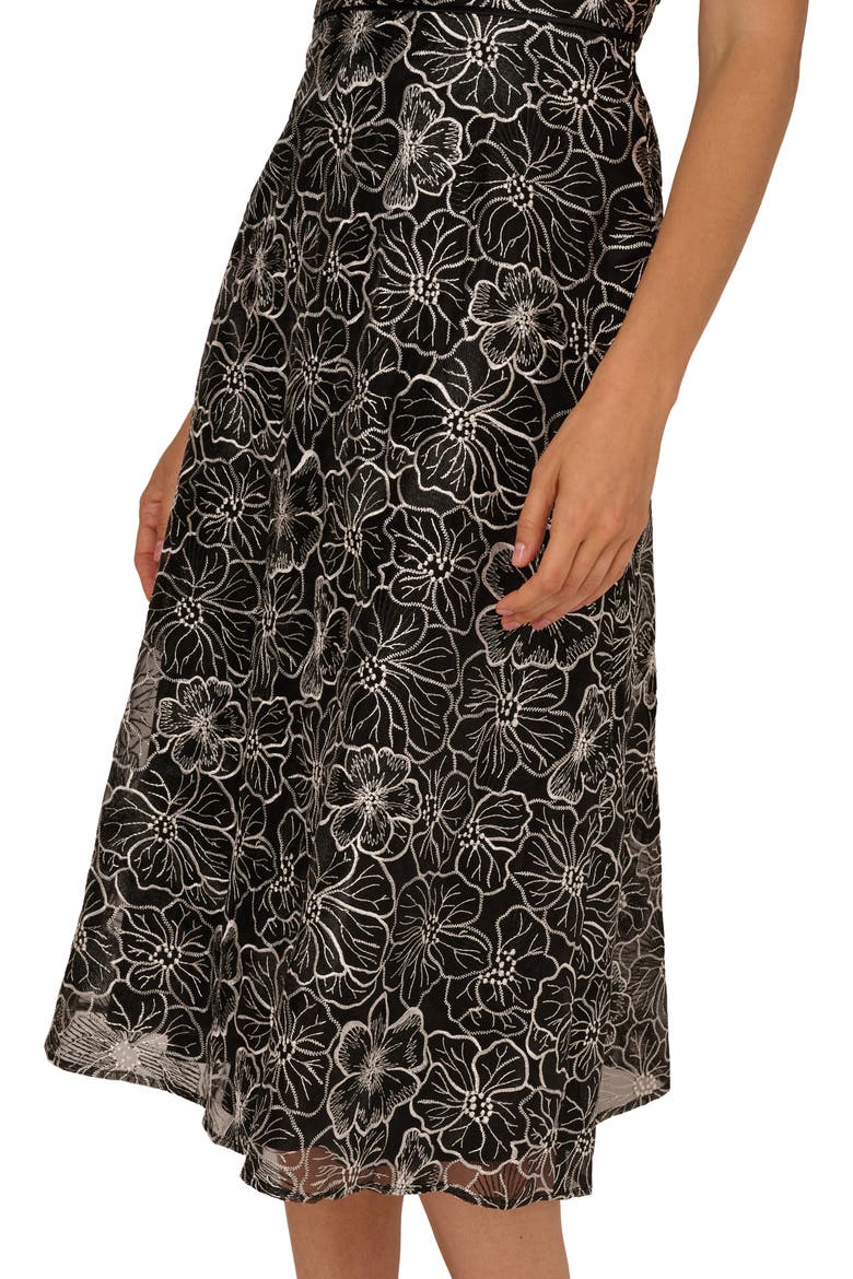 Floral Embroidery Cocktail Midi Dress, Alternate, color, BLACK/ IVORY