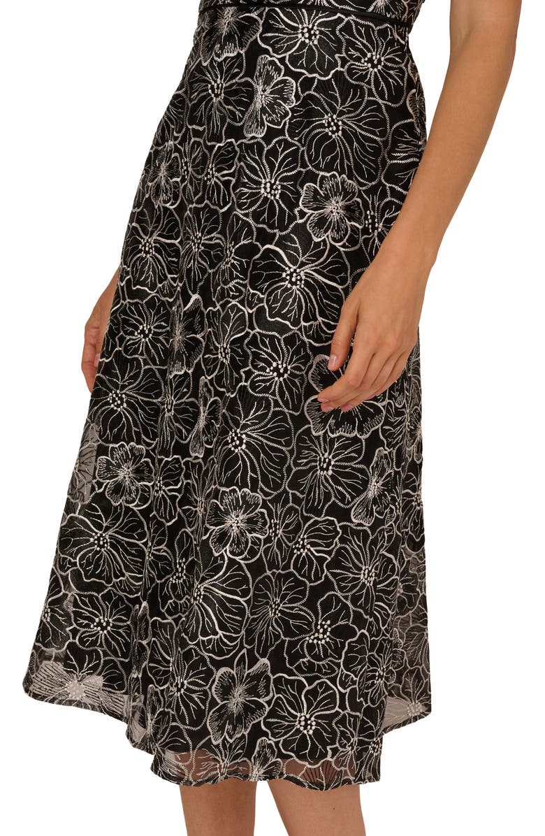 Adrianna Papell Floral Embroidery Cocktail Midi Dress, Alternate, color, Black/ Ivory