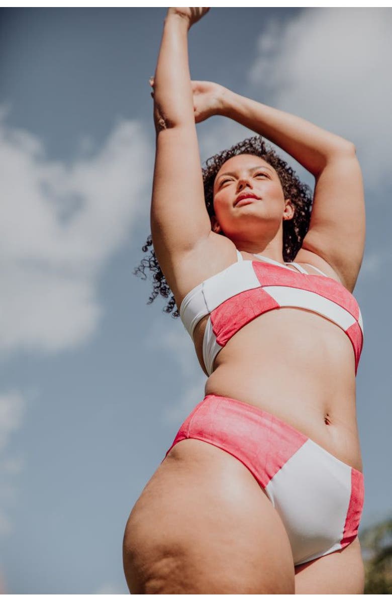 Mary Mercedes Massi Bikini Bottom With Color-Blocked Tile Pattern, Alternate, color, White And Red