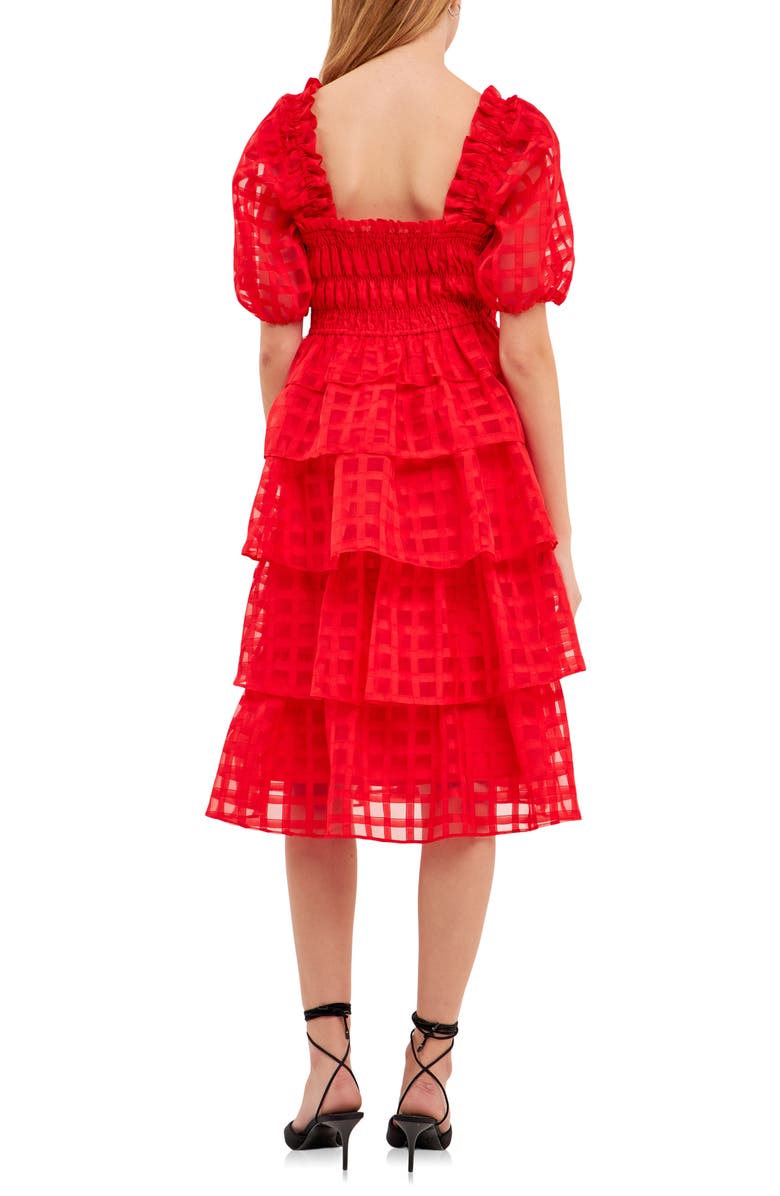 English Factory Grid Pattern Tiered Ruffle Dress, Alternate, color, Red