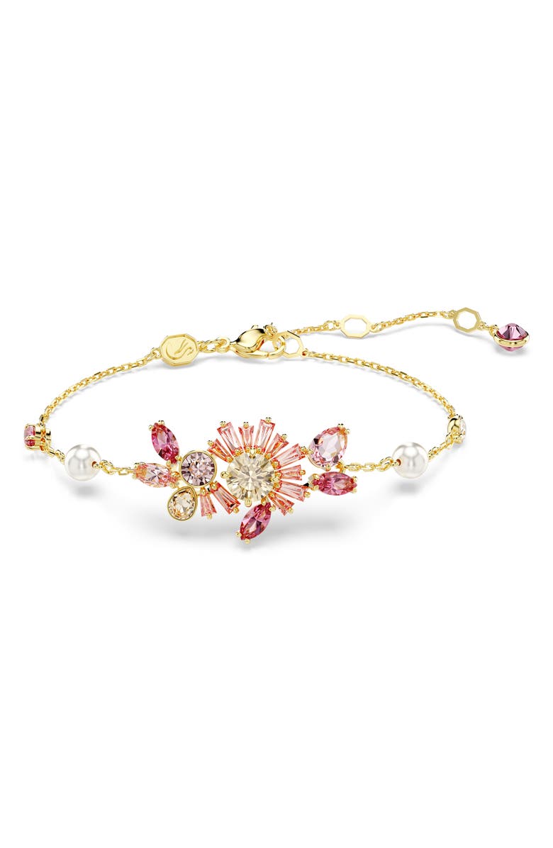 Swarovski Gema Crystal & Faux Pearl Bracelet, Main, color, Pink