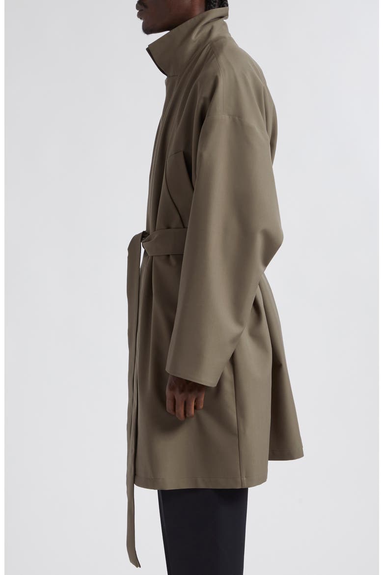 Virgin Wool Crepe Three-Quarter Length Trench Coat, Alternate, color, 206 - WOOD