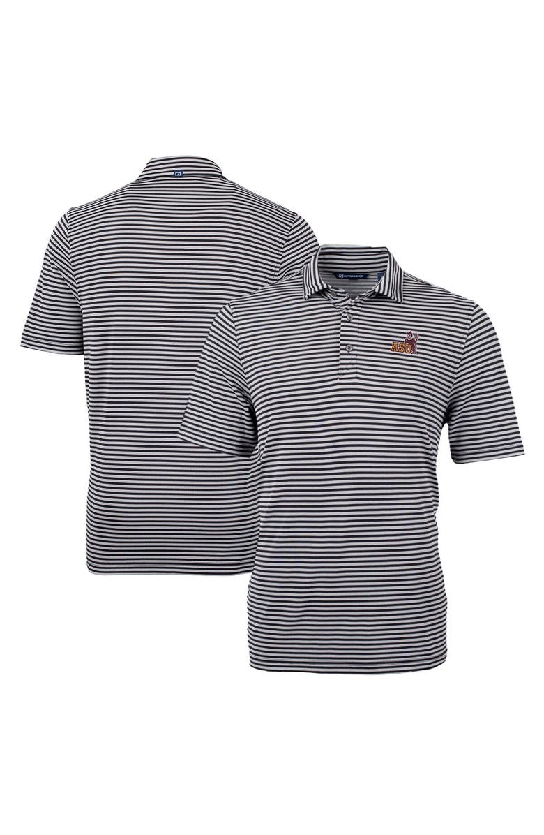 Cutter & Buck Men's Cutter & Buck Black Arizona State Sun Devils Big & Tall Team Logo Virtue Eco Pique Stripe Recycled Polo, Main, color,