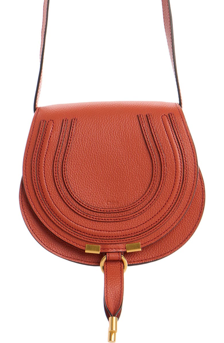 Chloé Small Marcie Leather Crossbody Bag, Main, color, Crimson Orange