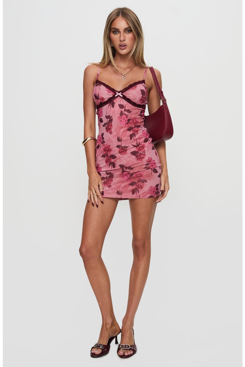 Claudelia Floral Lace Detail Minidress, Alternate, color, RED