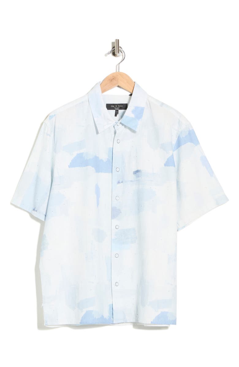 rag & bone Danny Short Sleeve Linen & Cotton Button-Up Shirt, Main, color, Blue Multi