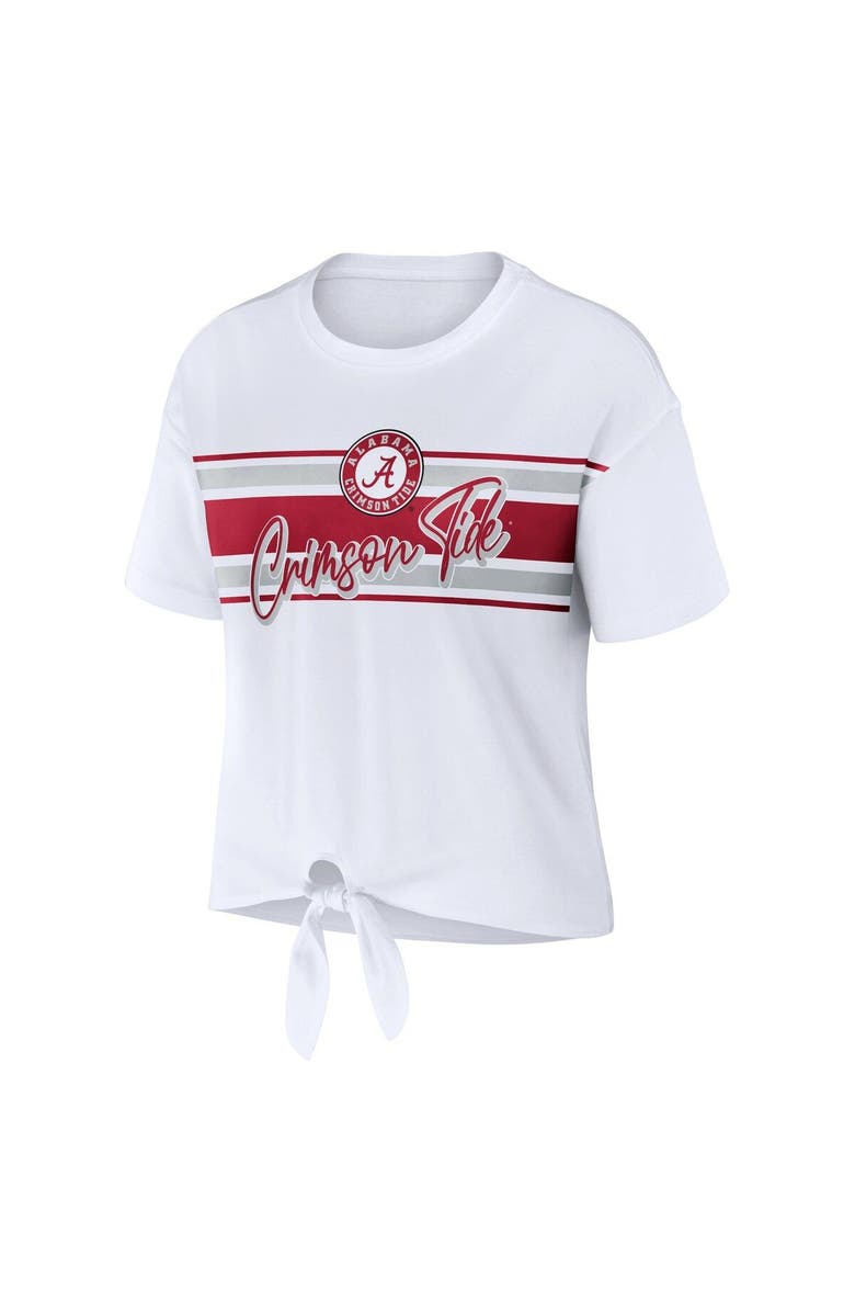 WEAR by Erin Andrews Women's WEAR by Erin Andrews White Alabama Crimson Tide Striped Front Knot Cropped T-Shirt, Alternate, color, White
