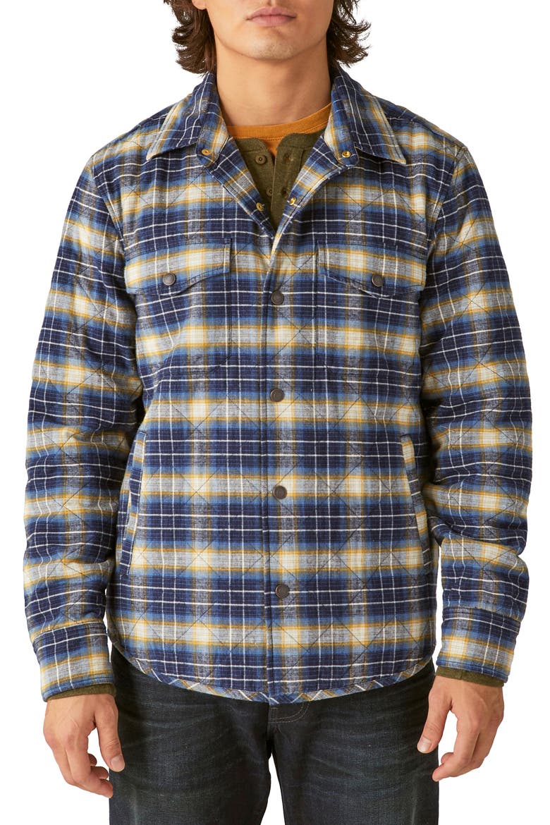 Plaid Quilted Flannel Shirt Jacket, Main, color, NAVY PLAID