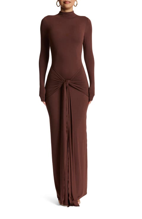 Tie Front Long Sleeve Maxi Dress