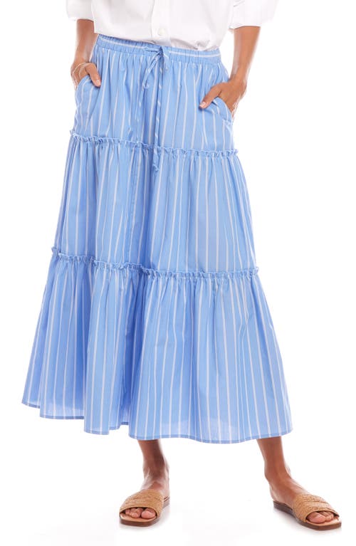 Karen Kane Tiered Stripe Midi Skirt In Blue/white Stripe