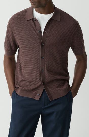Theory Cairn Short Sleeve Organic Cotton Button-up Shirt In Brown