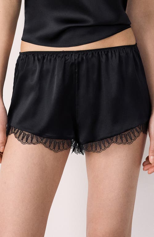 Etam Lace Trim Silk Shorts In Black
