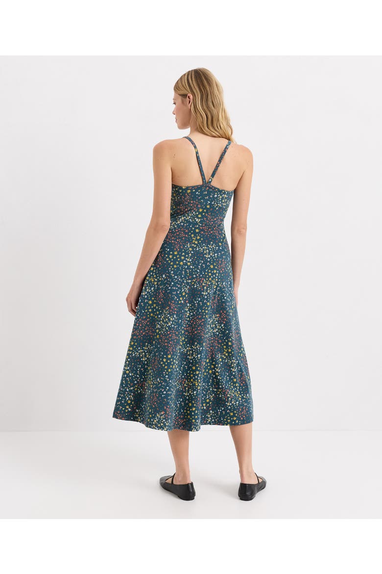 Fit & Flare Midi Dress Made With Organic Cotton, Alternate, color, Deep Aqua Flower Fields