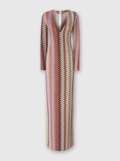 Long Dress With V-neck And Zigzag Pattern