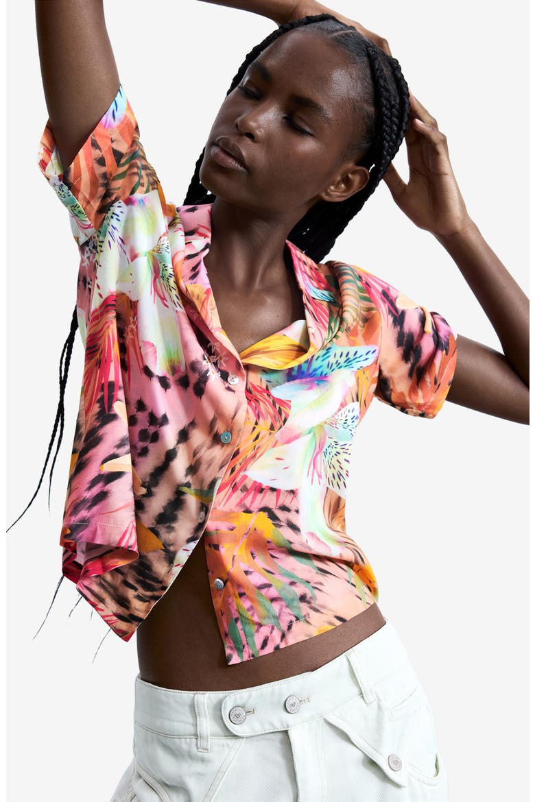 Tropical Notched Collar Shirt, Alternate, color, PINK