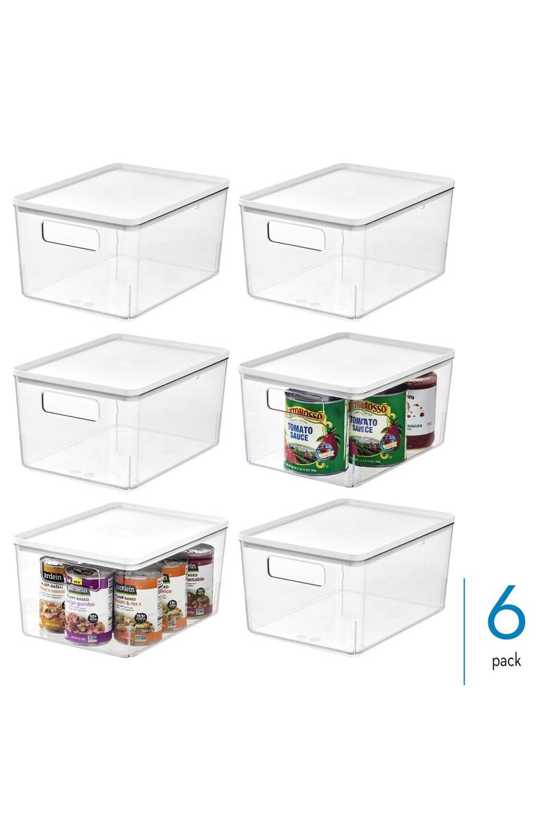 Pantry Bin with Removable Lid - Plastic Storage Bin with Handles - Set of 6, Clear/White, Alternate, color, Clear