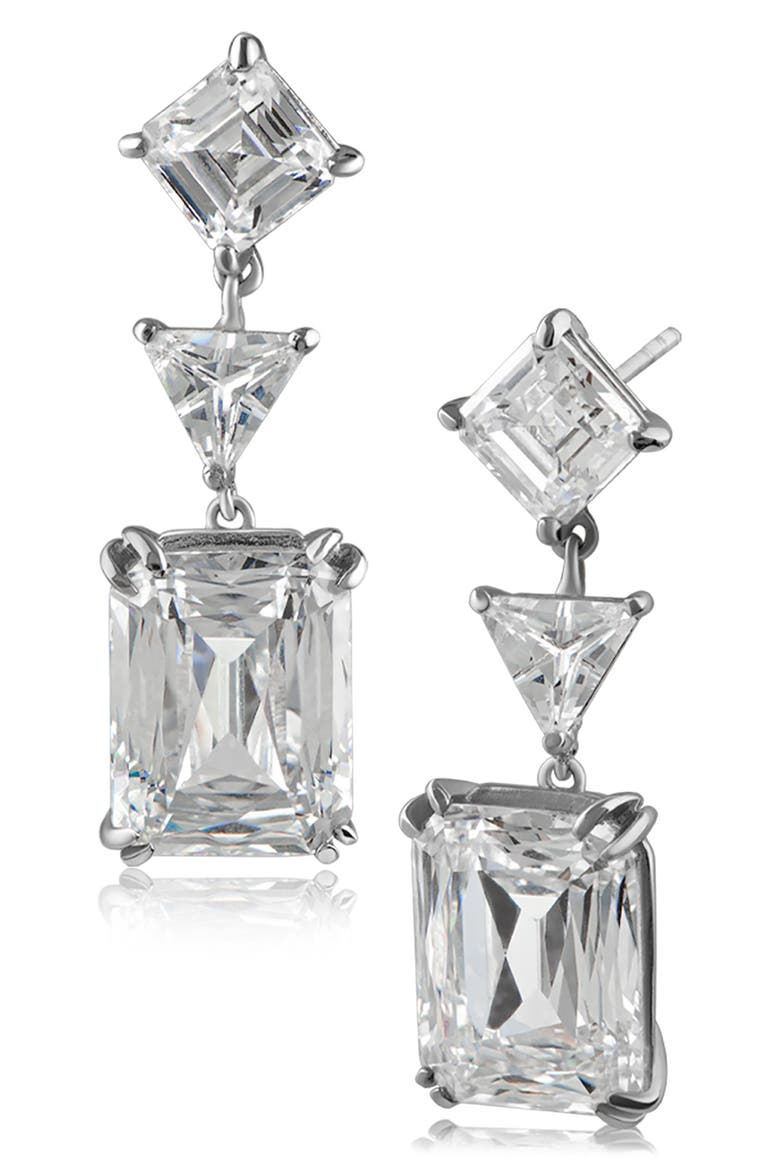 Multi CZ Dangle Earrins, Main, color, CLEAR/ SILVER