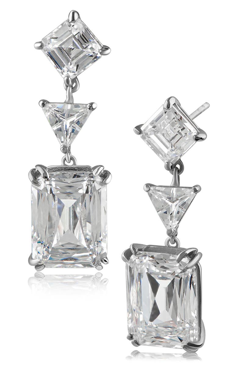 CZ by Kenneth Jay Lane Multi CZ Dangle Earrins, Main, color, Clear/ Silver