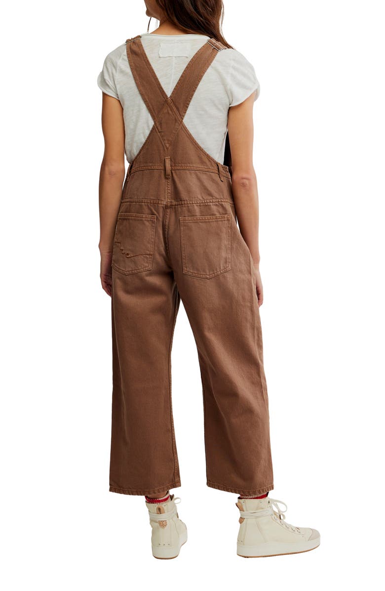 Free People Deep Trance Denim Overalls, Alternate, color, Brown Sugar