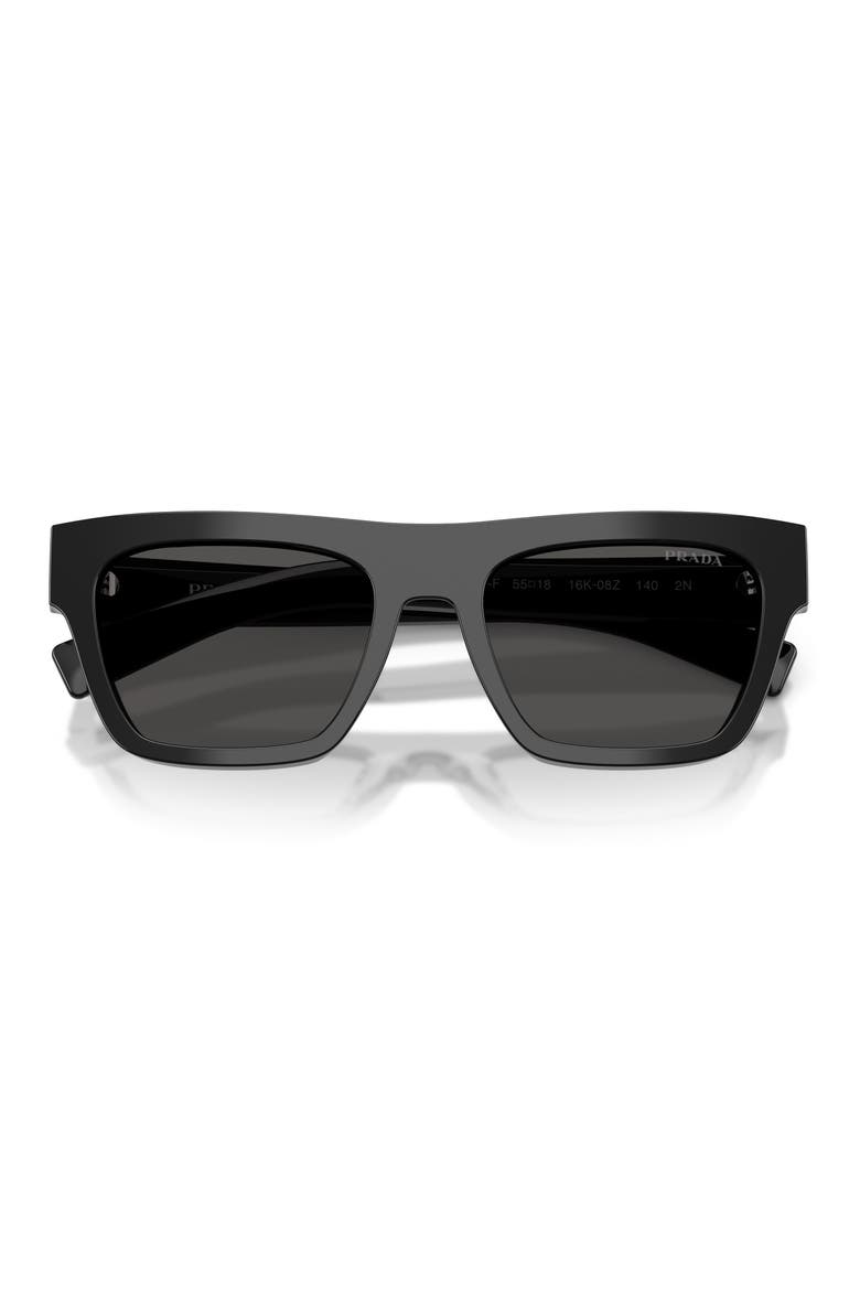 55mm Rectangular Sunglasses, Alternate, color, BLACK / DARK GREY