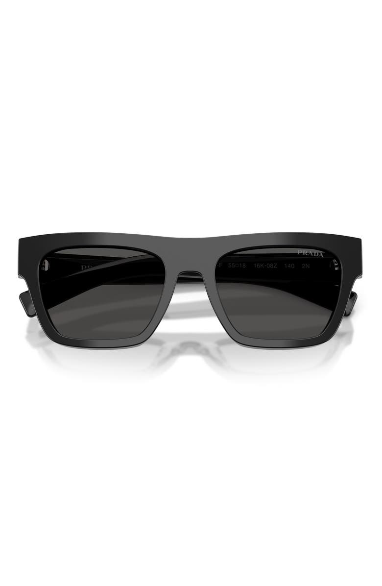Prada 55mm Rectangular Sunglasses, Alternate, color, Black / Dark Grey