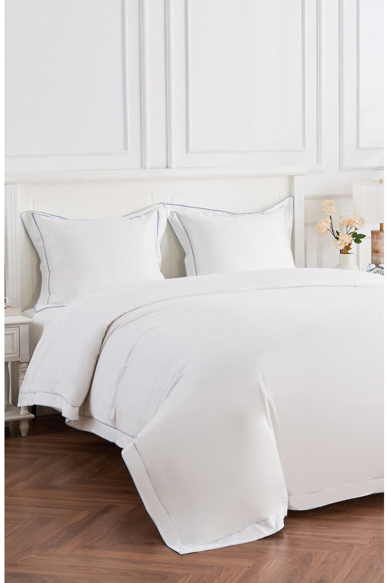 Framed Embroidered Duvet & Sham Set, Alternate, color, WHITE/ BLUE