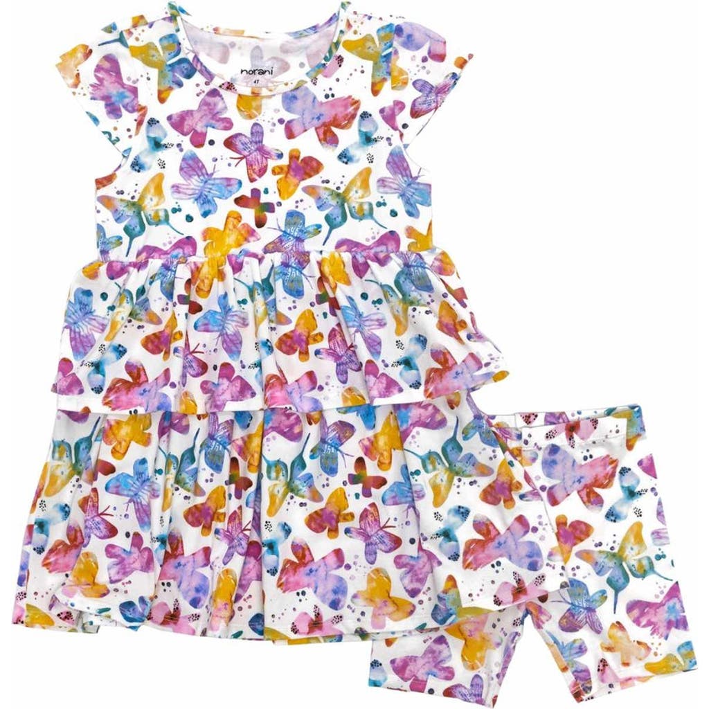 Norani Kids Organic Layered Dress With Matching Biker Shorts In Butterflies